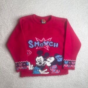 Vintage Mickey Unlimited Disney Mickey Minnie Mouse Smooch Knit Sweater Red Kids